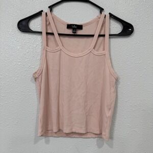 Lulus Ribbed Tank Top Peach Pink Double Strap Cropped Casual Size L